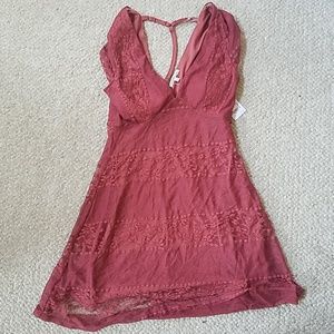 pink summer dress with lace pattern